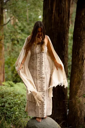 Tribal Frayed Kimono - Cream