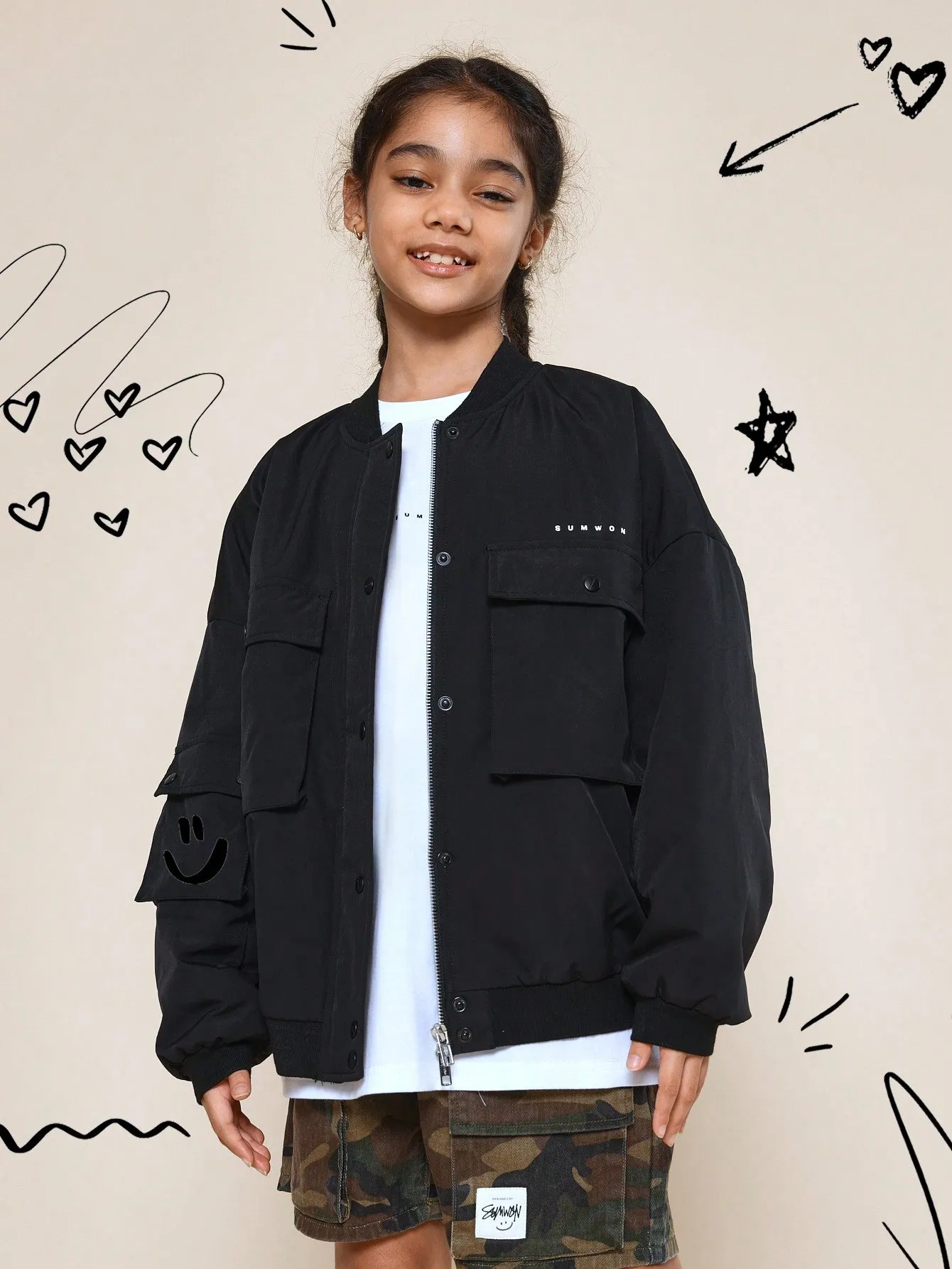 Tween Girls Oversized Bomber Jacket