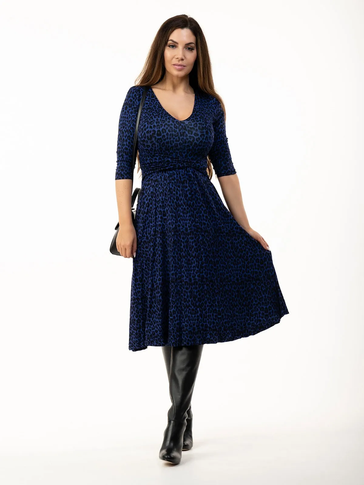 Valeria Midi Dress (Blue Animal)