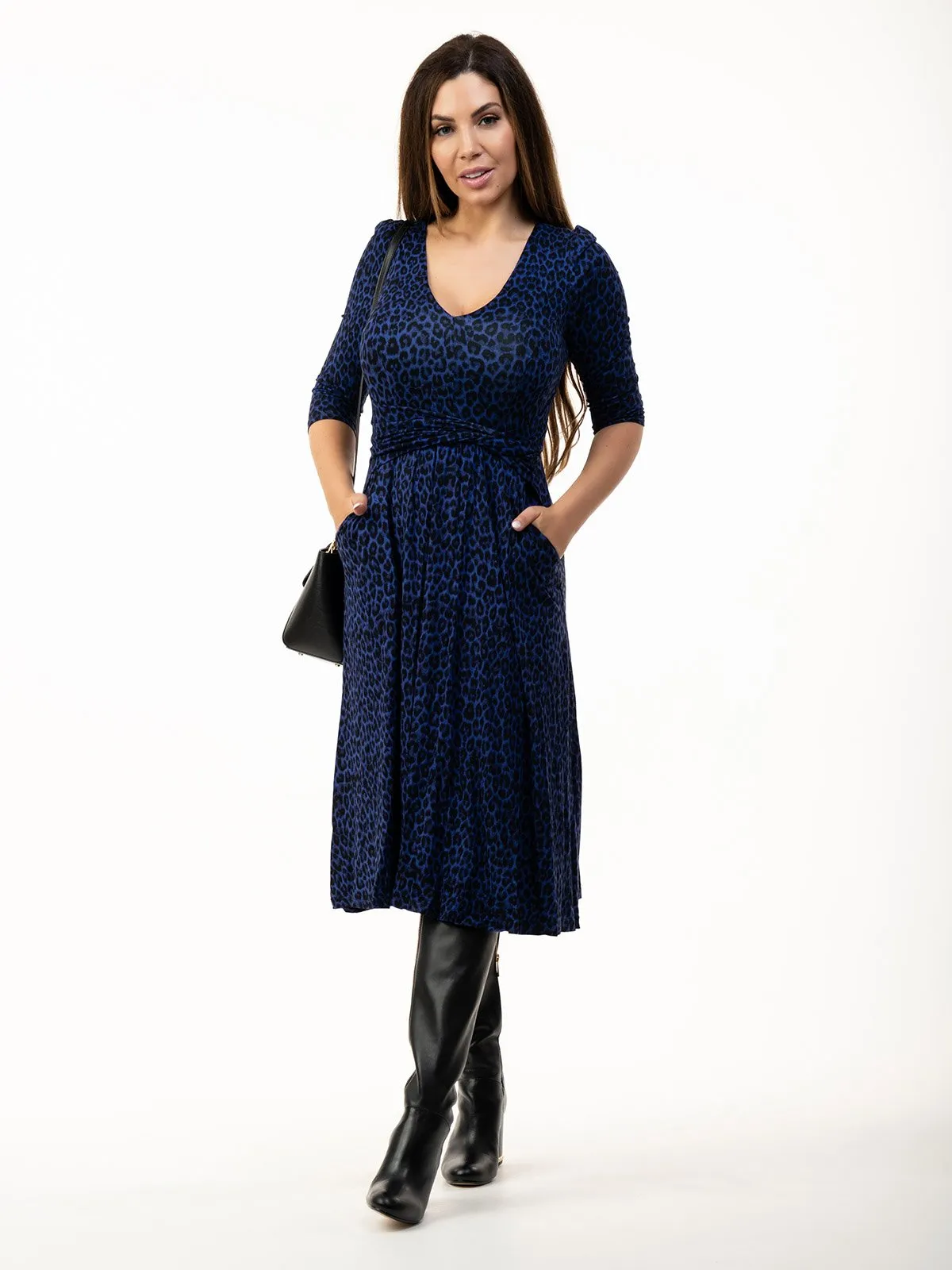 Valeria Midi Dress (Blue Animal)