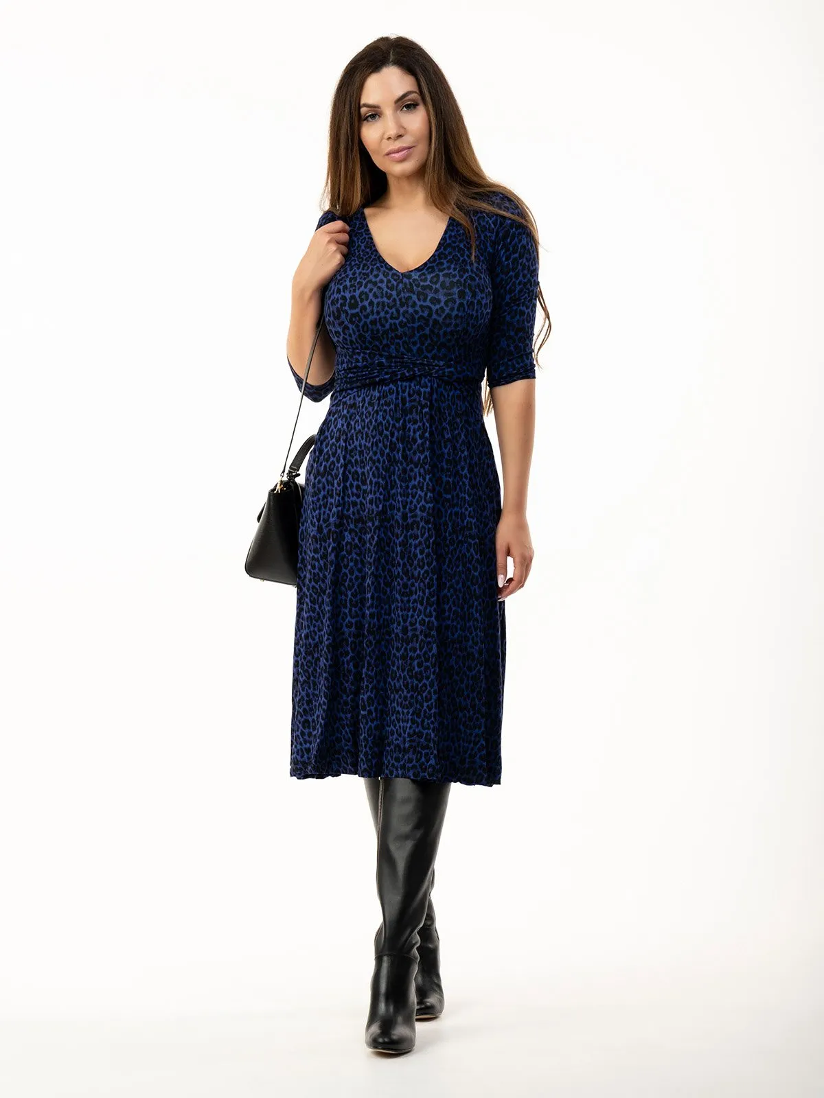 Valeria Midi Dress (Blue Animal)