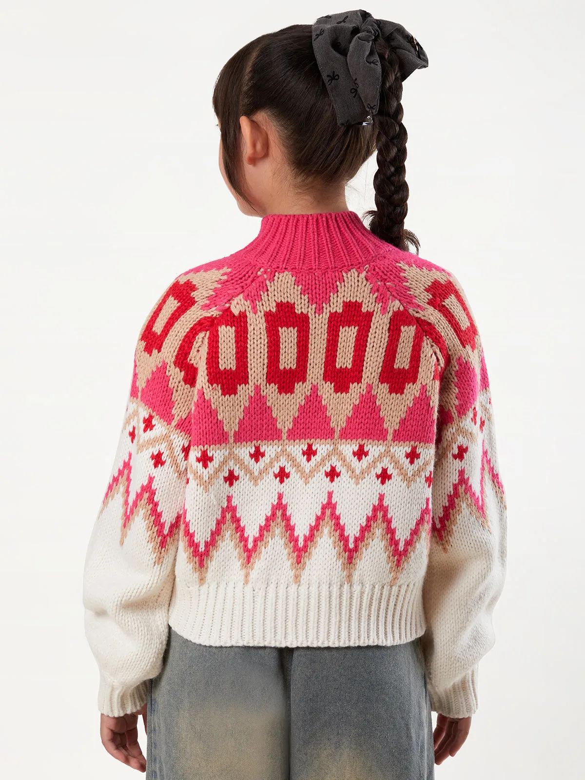 Vicky: Girls Fair Isle Sweater Bomber Jacket