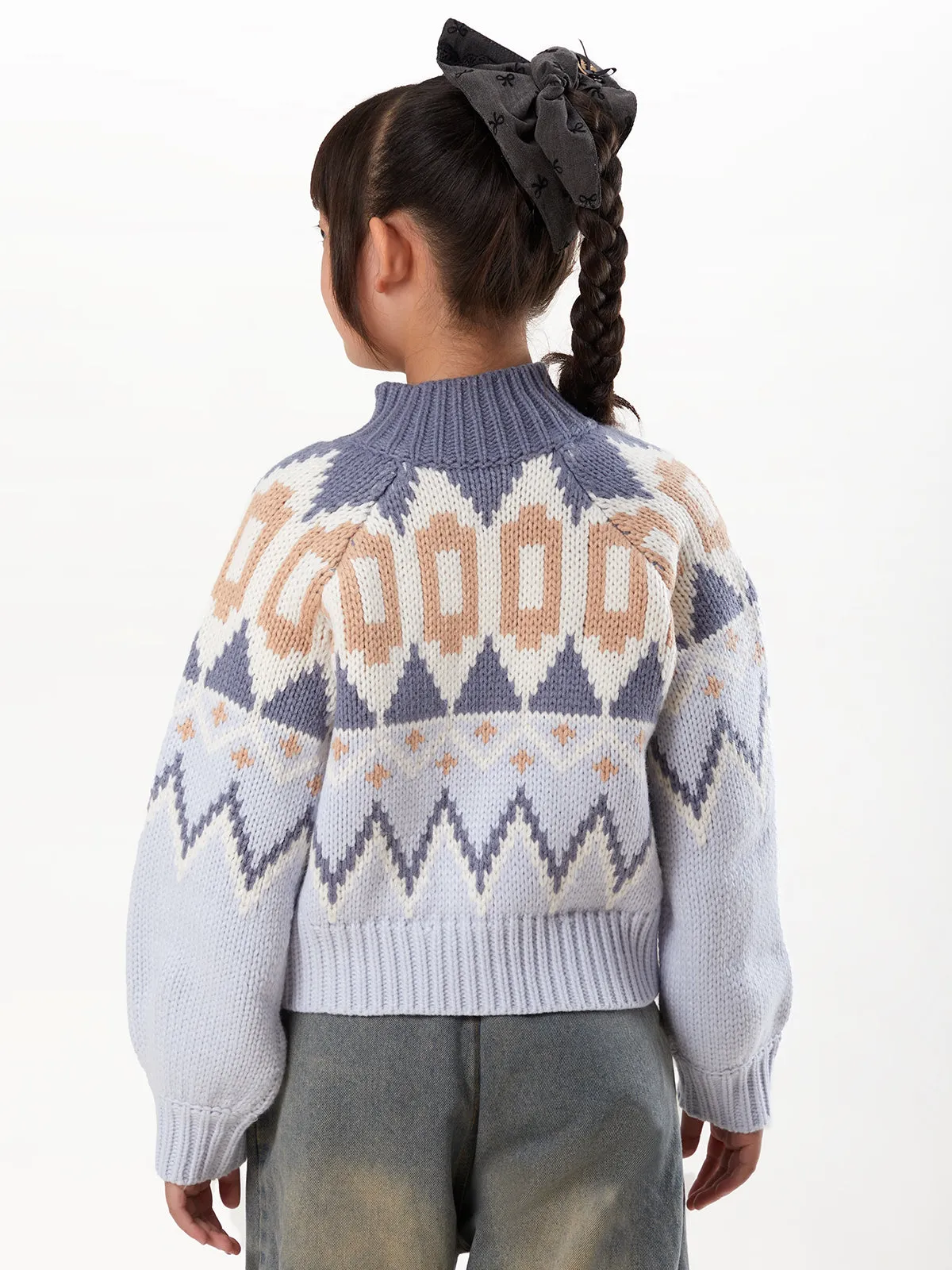 Vicky: Girls Fair Isle Sweater Bomber Jacket