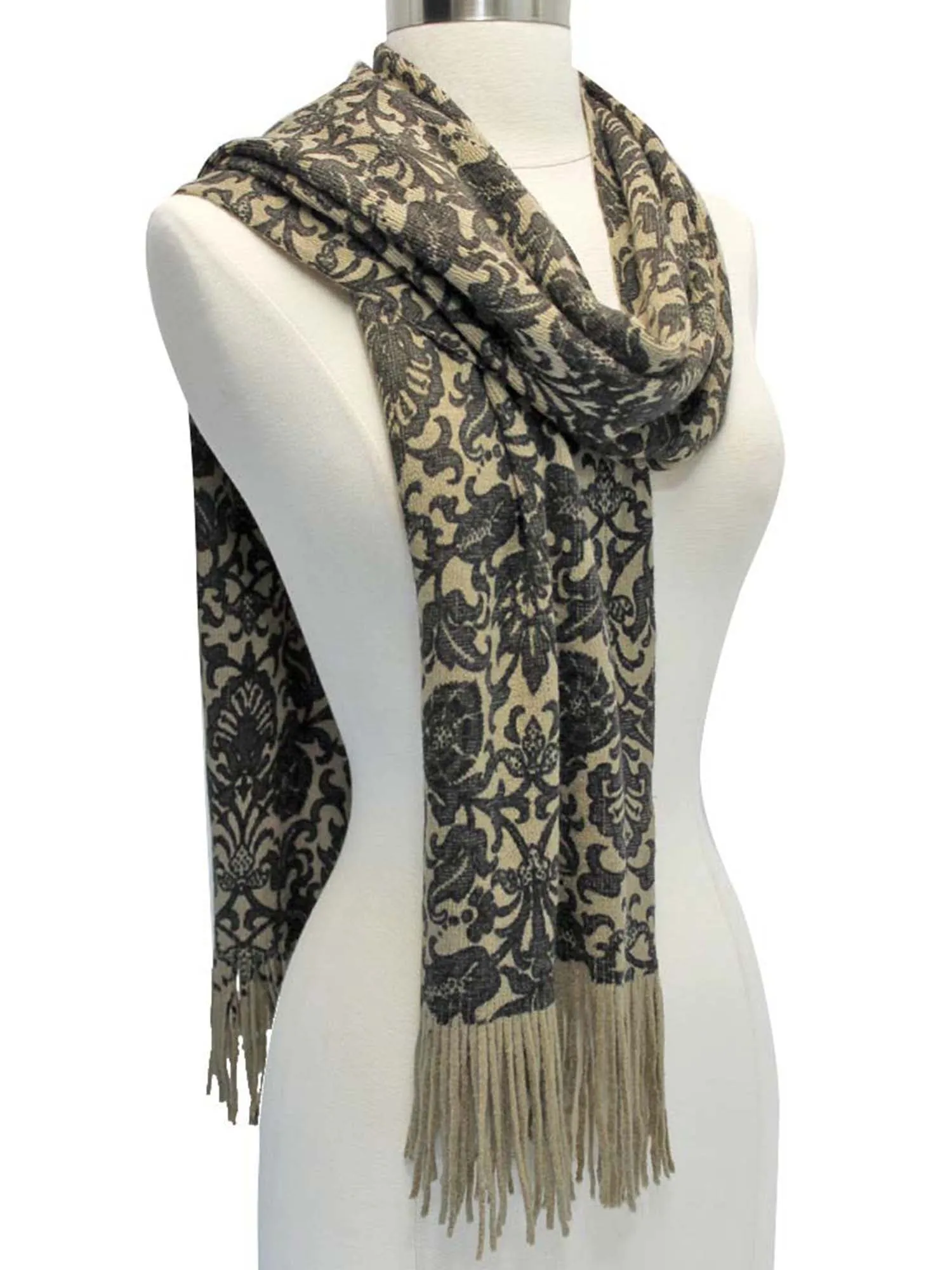 Victorian Damask Print Long Knit Scarf