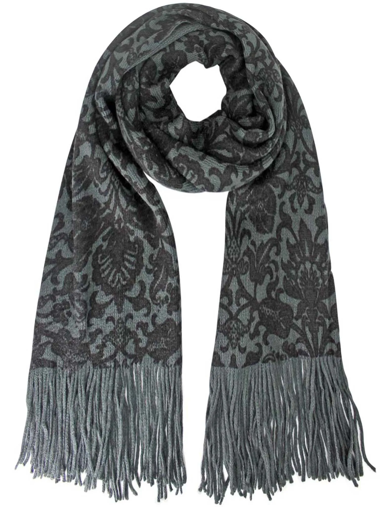 Victorian Damask Print Long Knit Scarf