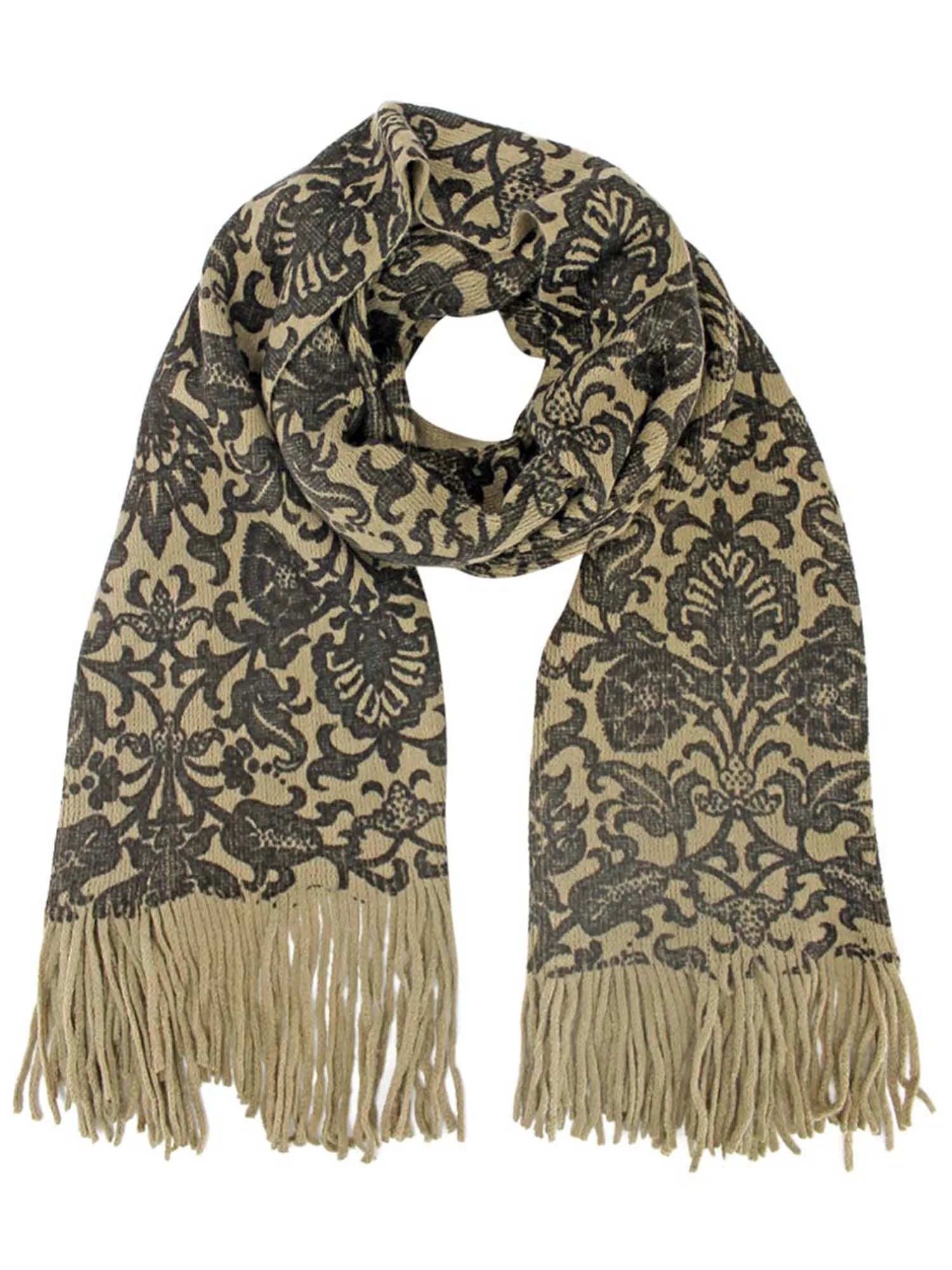 Victorian Damask Print Long Knit Scarf