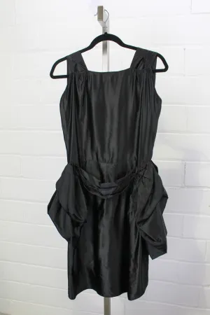 Vintage 1920s Black Silk Balloon Peplum Dress, XS