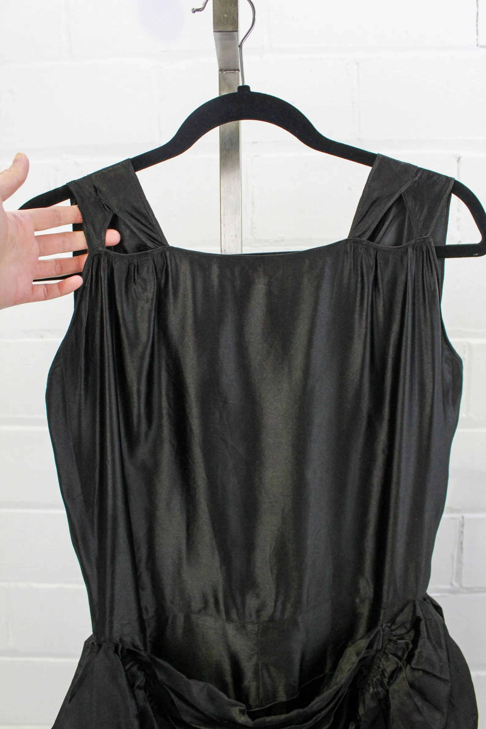 Vintage 1920s Black Silk Balloon Peplum Dress, XS