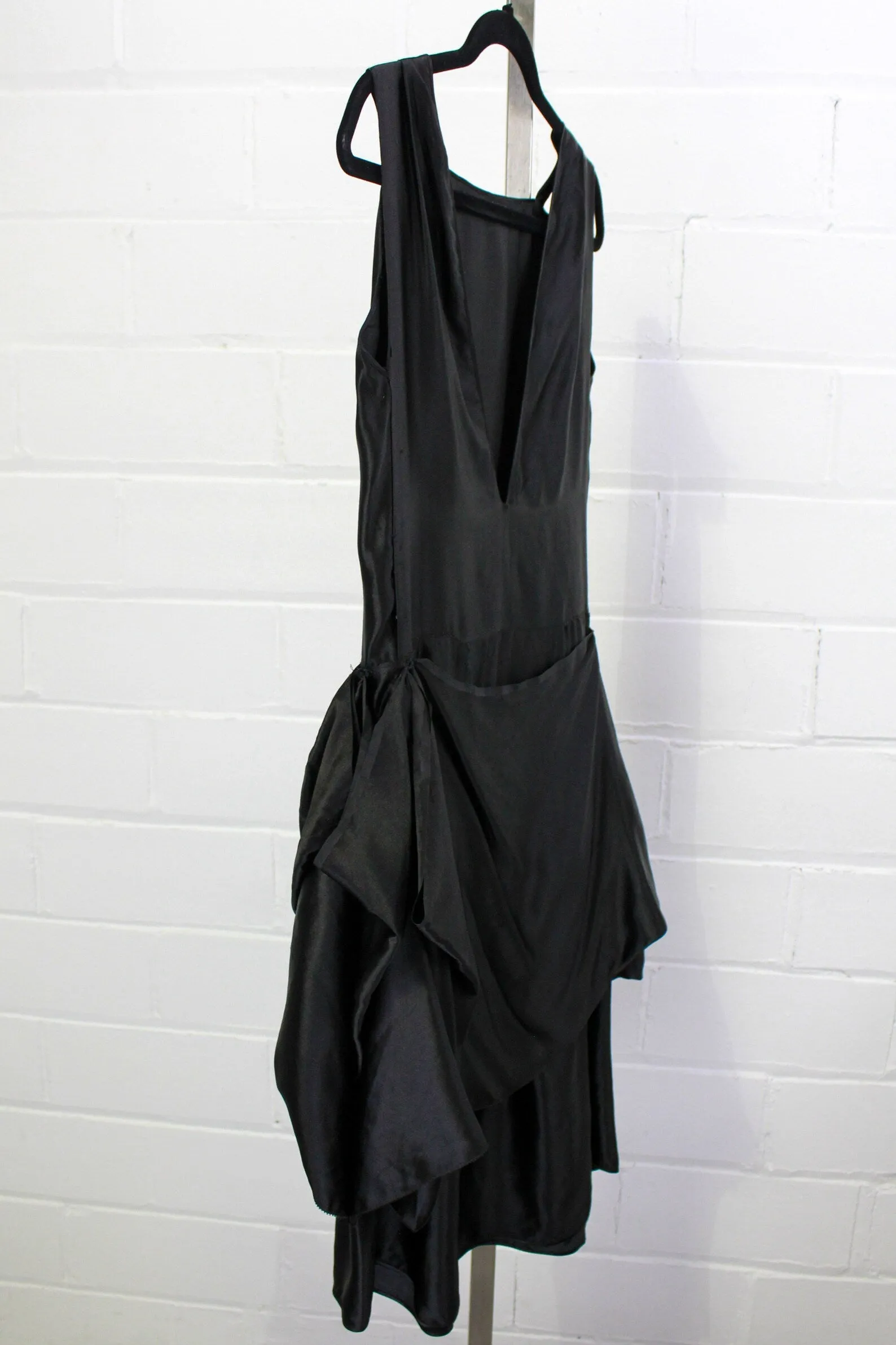 Vintage 1920s Black Silk Balloon Peplum Dress, XS