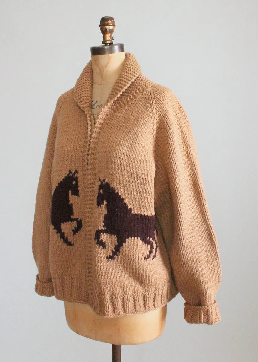 Vintage 1970s Cowichan Horse Cardigan Sweater