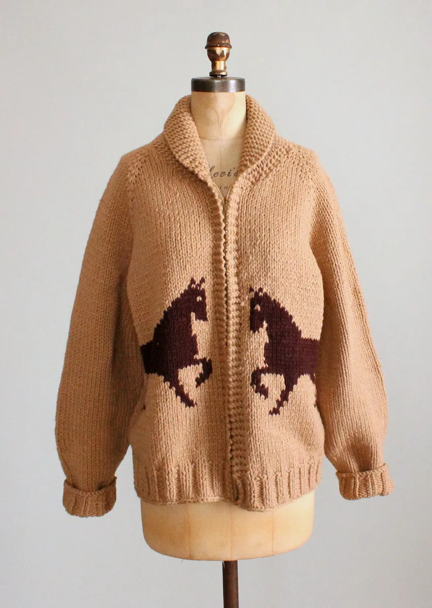 Vintage 1970s Cowichan Horse Cardigan Sweater