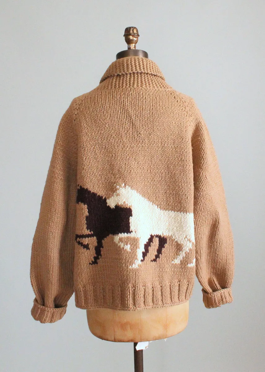 Vintage 1970s Cowichan Horse Cardigan Sweater