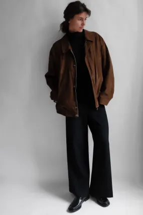 VINTAGE BROWN FAUX VEGAN SUEDE BOMBER JACKET