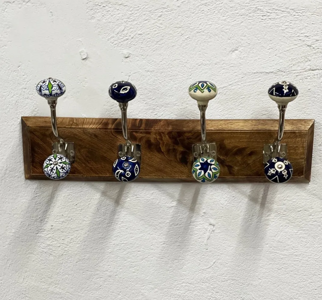 Wall Mounted Coat Hooks,Wood & Ceramic Hooks,Blue and Green (HH5634-1)