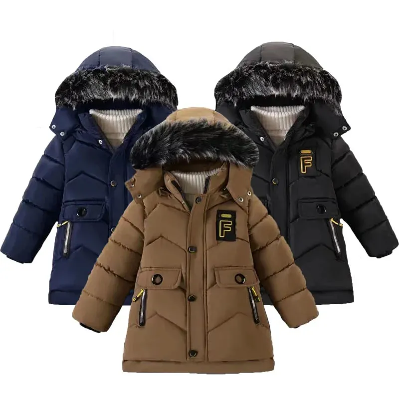 Winter Boys Solid Color Hooded Down Coat