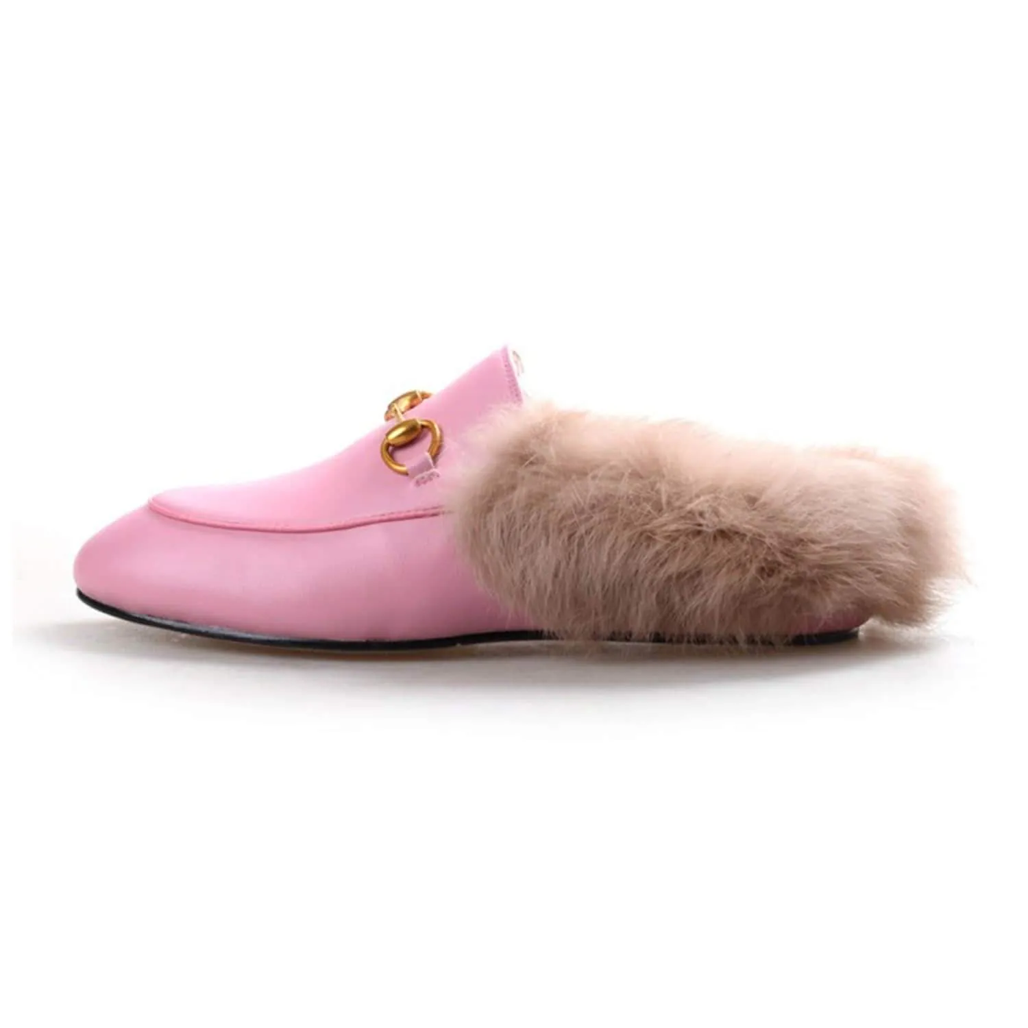 Women Handmade Leather Fur Flat Slippers Mules