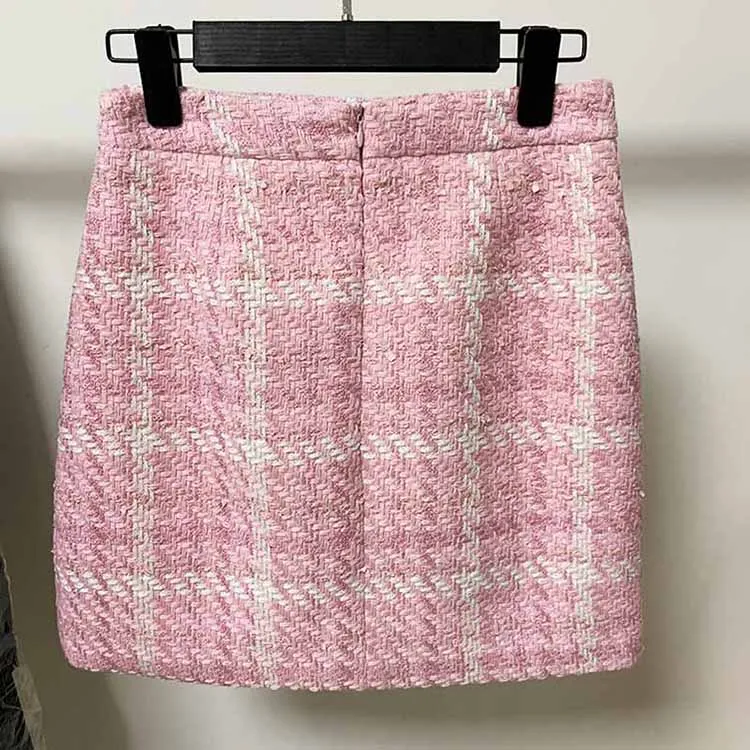 Women Pink Houndstooth Check Mini Skirt Formal Short Skirt Outfit