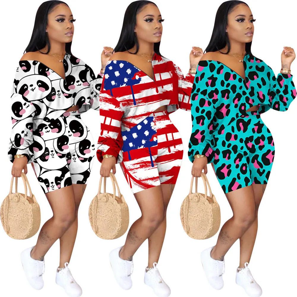 Women Two Piece Summer Tracksuits Cute Panda