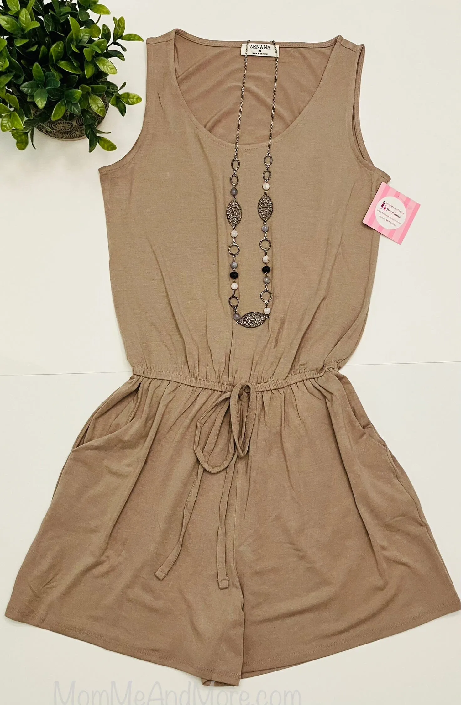 Womens Beige Shorts Romper, Summer Tank Top Jumpsuit, Sizes 1xl/2xl/3xl, Solid Beige