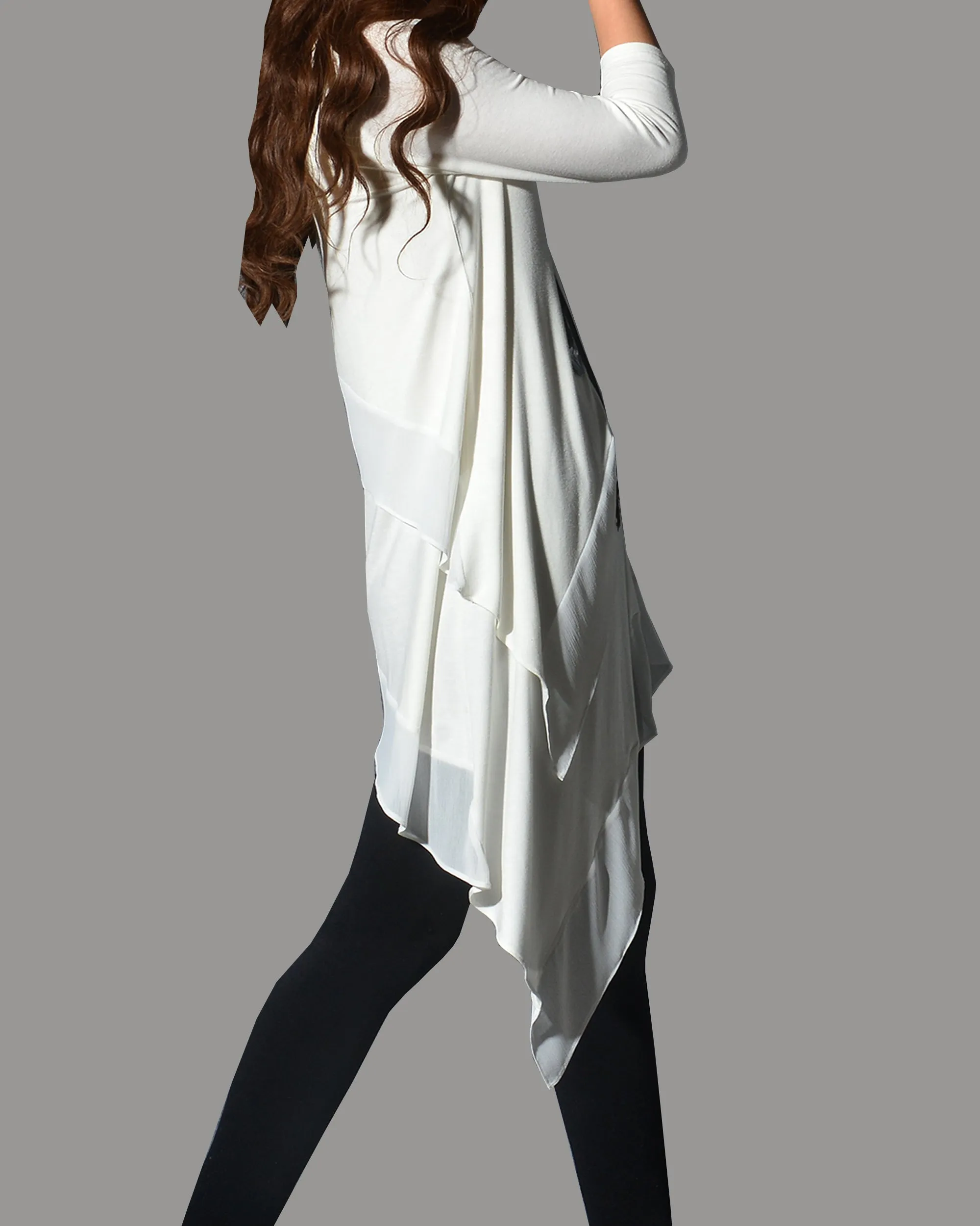 Women's Chiffon and Modal Tunic Dress, Asymmetrical Dress, 3/4 Sleeve Tunic top, Customized Dress, White dress, Casual t-shirt, half sleeve top(Q1997a)