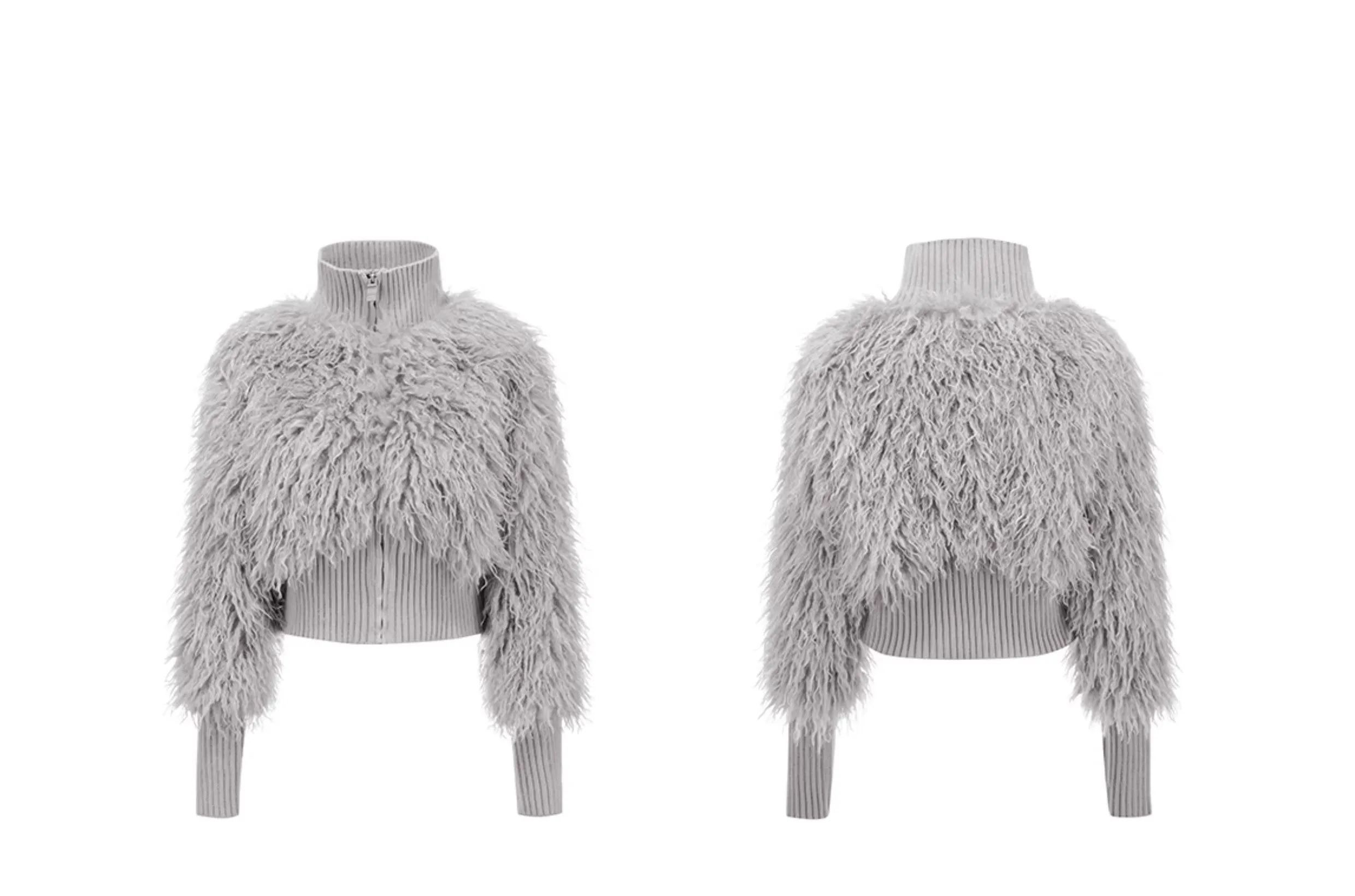 Women's  Furry Solid Knit Coats With  Fluffy Big Real Mongolian Sheep Fur Jackets