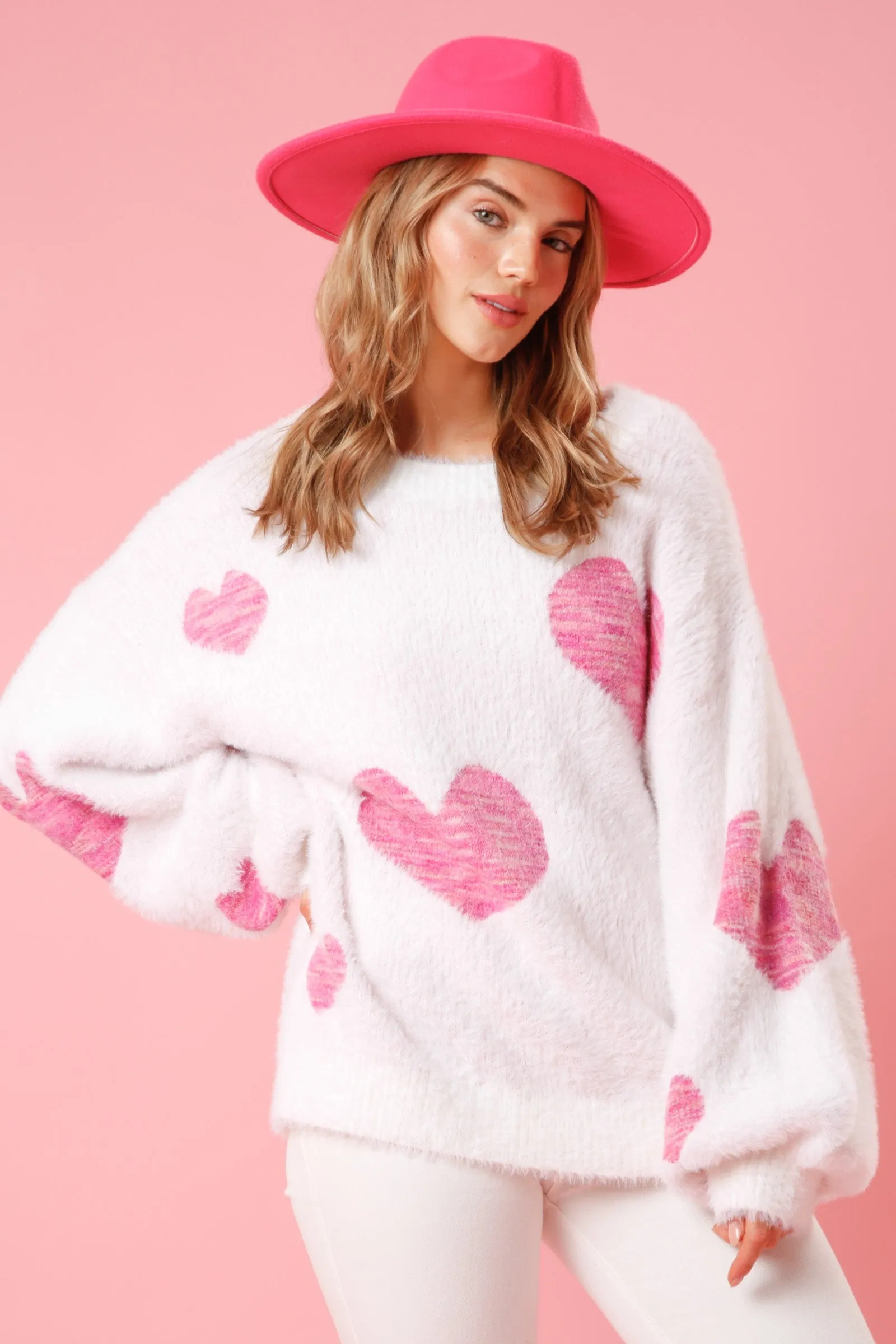 Women's Heart Print Sweater, Women's Heart Pattern Sweater, Women's Valentines Day Sweater