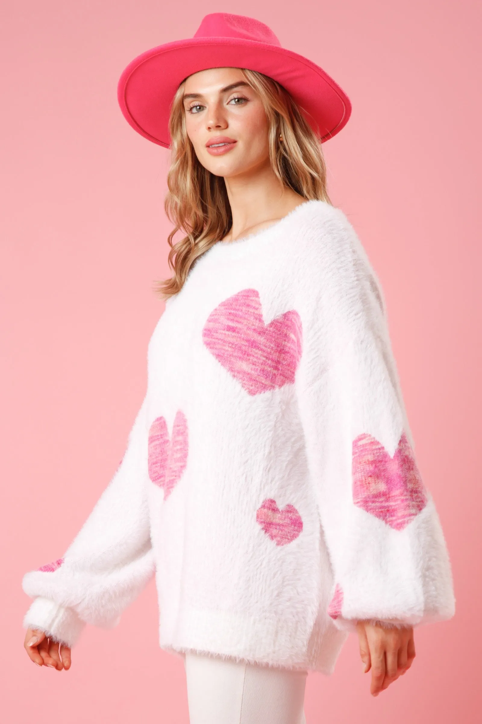 Women's Heart Print Sweater, Women's Heart Pattern Sweater, Women's Valentines Day Sweater