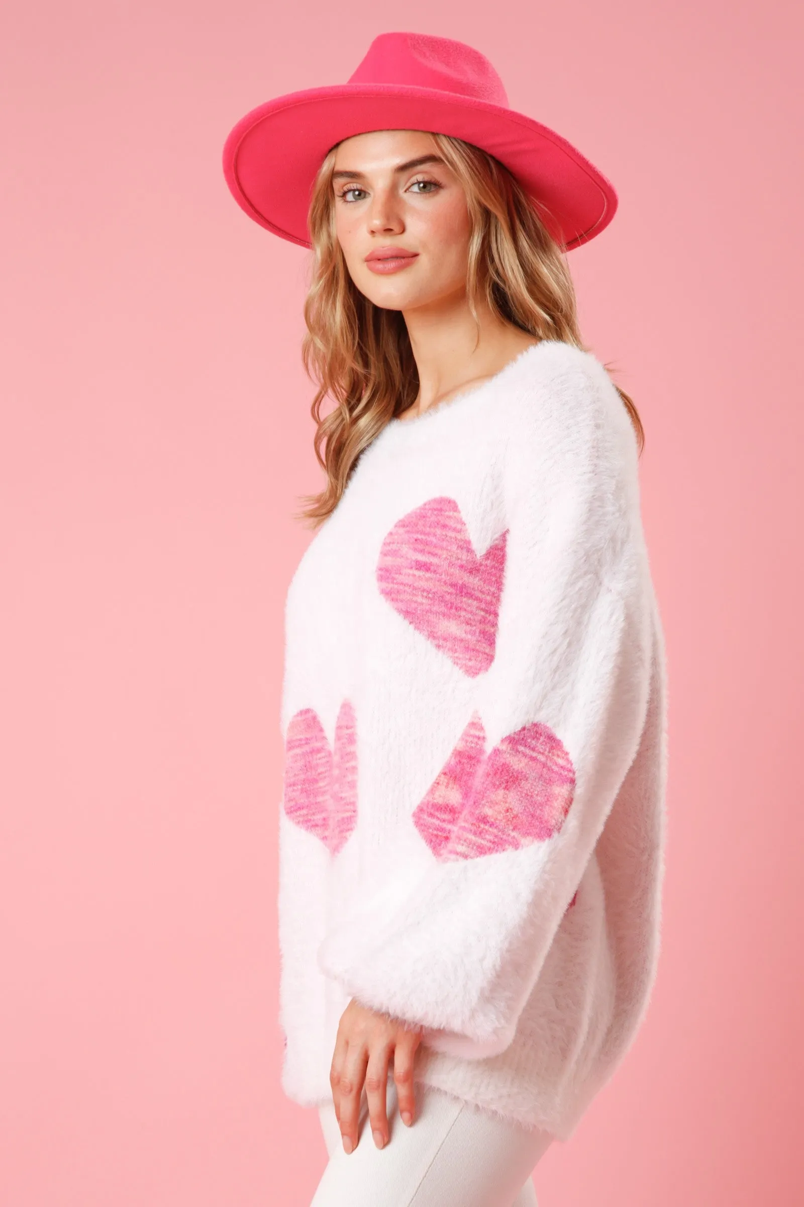 Women's Heart Print Sweater, Women's Heart Pattern Sweater, Women's Valentines Day Sweater