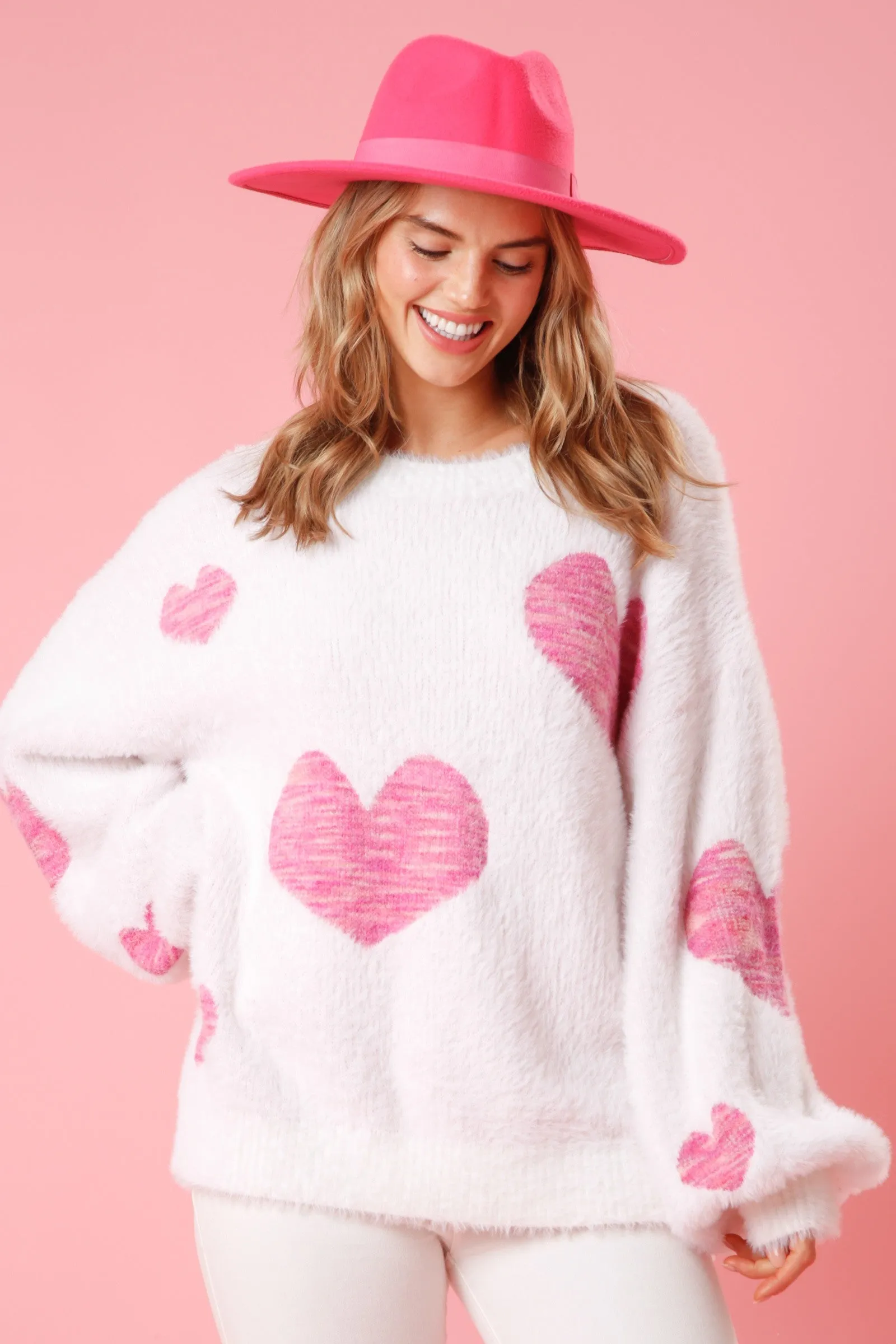 Women's Heart Print Sweater, Women's Heart Pattern Sweater, Women's Valentines Day Sweater