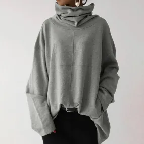 Women's Turtleneck Wide Sleeves Solid Loose Pullover Sweatshirt