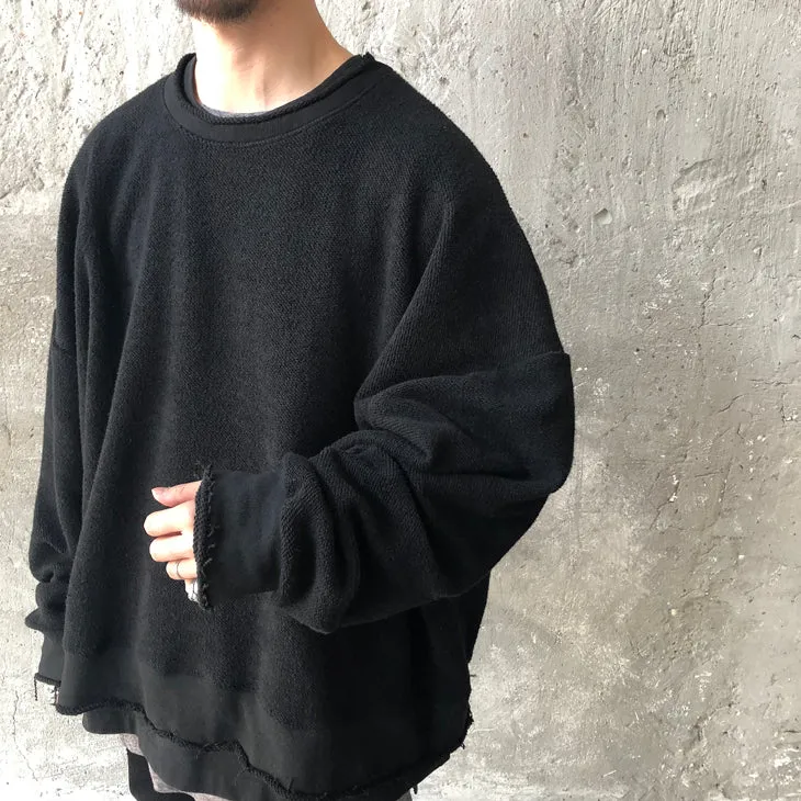 XS-6XL Oversize Cross Stitching Raw Edge Round Neck Sweatshirt