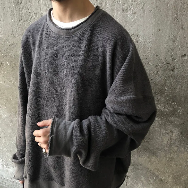 XS-6XL Oversize Cross Stitching Raw Edge Round Neck Sweatshirt