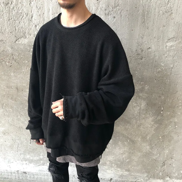 XS-6XL Oversize Cross Stitching Raw Edge Round Neck Sweatshirt