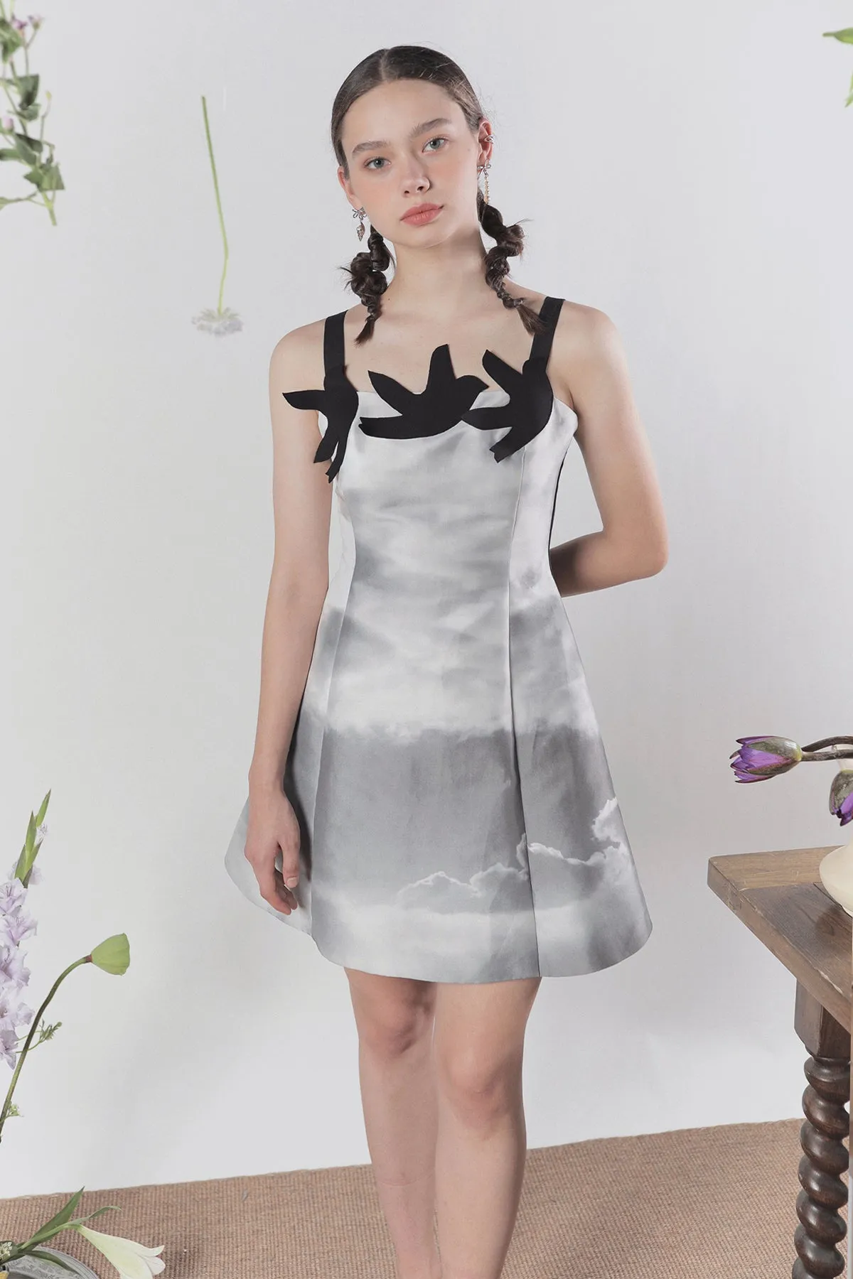 XUNRUO | Bird Patchwork Slip Mini Dress