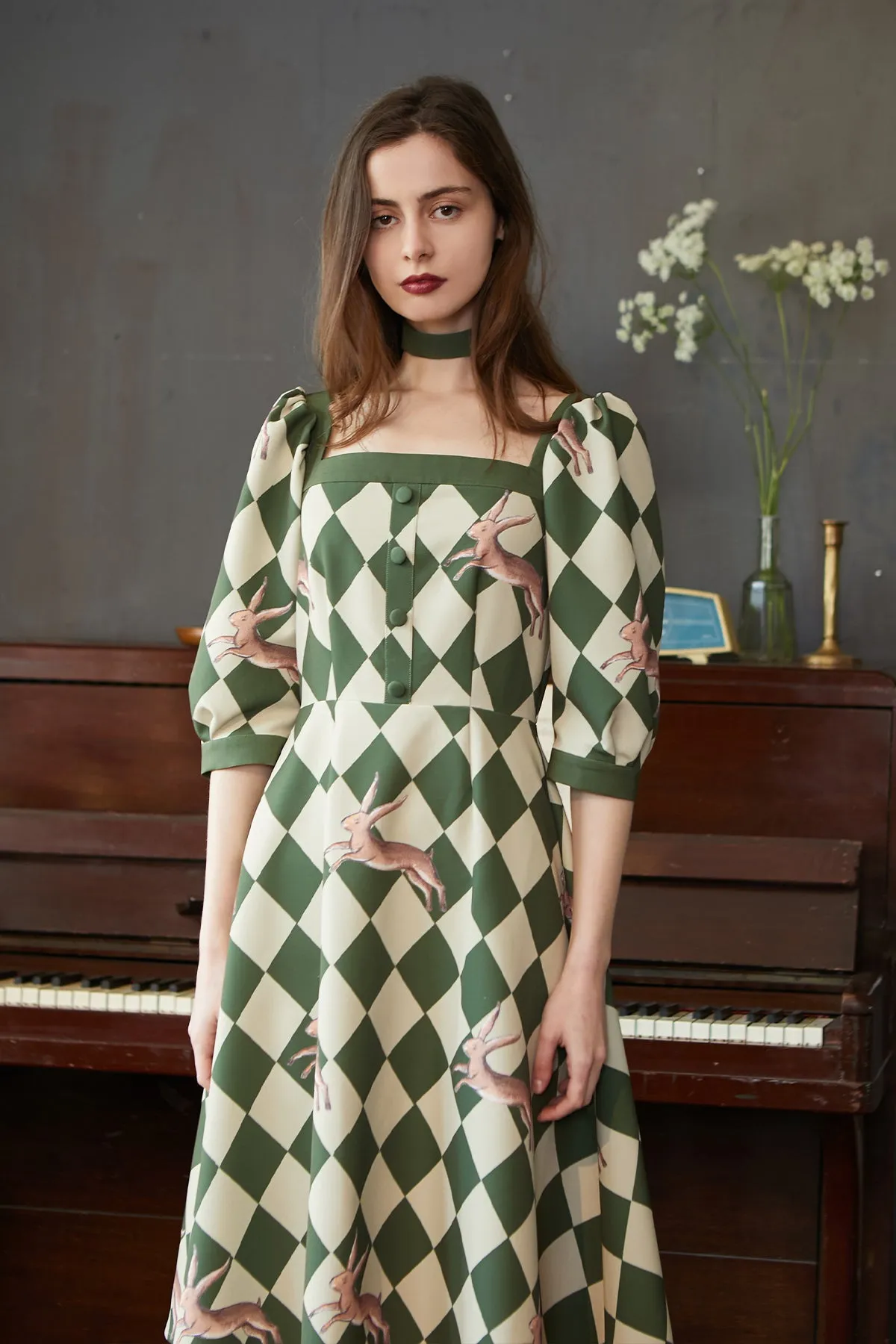 XUNRUO | Diamond Bunny Print Dress