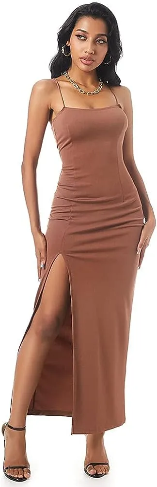 ZAFUL Women's Sexy Skinny Spaghetti Straps Cocktail Party Long Formal Dress